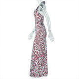 Women Backless Printed Strap Dress Sleeveless U-Neck Dress