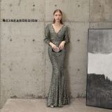 Women Formal Party Elegant Long Sleeve Sequin Fishtail Evening Dress