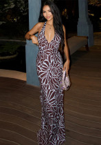 Women Backless Printed Strap Dress Sleeveless U-Neck Dress