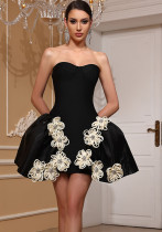 Women Black Strapless Bandage dress Tutu dress