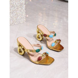 Women Summer Sexy Open-toe High-heeled Sandals Gem Decorated Roman High-heeled Sandals