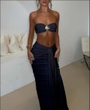 Women Lace Jacquard Holidays Beach Swimsuit Two Piece Set