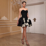 Women Black Strapless Bandage dress Tutu dress