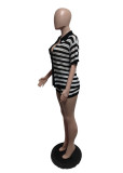 Women Sexy Hollow See-Through Turndown Collar Top and Knitting ShortsTwo Piece Set