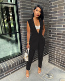 Women Casual Sleeveless Blazer and Pants Two Piece Set