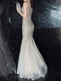 Women Formal Party Elegant Fishtail Sequined Evening Dress