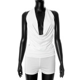 Women Summer Halter Neck Backless Strapless Top Shorts Two Piece Set
