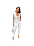 Women Casual Sleeveless Blazer and Pants Two Piece Set