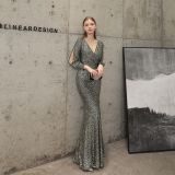 Women Formal Party Elegant Long Sleeve Sequin Fishtail Evening Dress