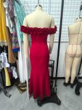 Women Spring and Summer Ruffle Off Shoulder Bodycon Dress