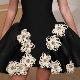 Women Black Strapless Bandage dress Tutu dress