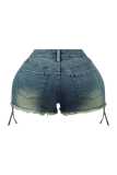 Women Sexy Rivet Zipper Stretchy Denim Top and ShortsTwo Piece Set