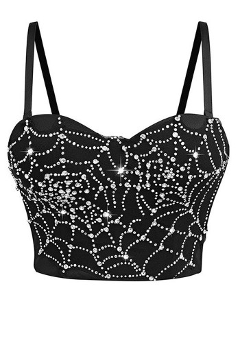Women Strapless Corset Spider Web Beaded Strap Fitted Fishbone Corset