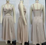 Women Summer V Neck Hollow Slit Suspender Dress