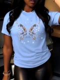 Women Butterfly Print Short Sleeve T-Shirt
