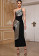 Women one shoulder black and silver slit dinner party bandage dress
