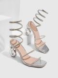 Women Summer Rhinestone Wrap High-heeled Roman High-heeled Sandals