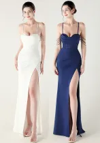 Fishbone Strap Slim Waist Fishtail Evening Dress Sexy Formal Party Gown