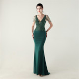 Beaded Lace Fishtail Evening Dress Wedding Formal Party Gown