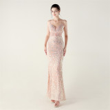 Beaded Sequin Fishtail Evening Dress Wedding Formal Party Gown