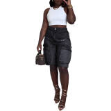 Women Ripped Cargo Denim Pants