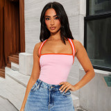 Solid Color Strap Contrast Slim Vest Sexy Summer Women’s Top