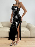 One Shoulder Pearl Elegant Long Sleeve Dress Chic Women’s Gown