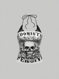 Summer Gothic Skull Print Strap Top Y2K Street Style Slim Vest