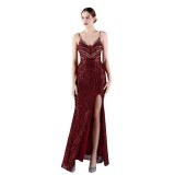 Flower Beaded Party Dress Sexy Slim Fit Fishtail Evening Gown for Bride