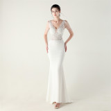 Beaded Lace Fishtail Evening Dress Wedding Formal Party Gown