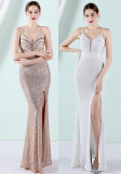 Flower Beaded Party Dress Sexy Slim Fit Fishtail Evening Gown for Bride