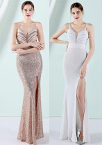Flower Beaded Party Dress Sexy Slim Fit Fishtail Evening Gown for Bride