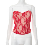 Lace Cross Lace Up Strapless Vest Slim Tight pants Sexy Summer Outfit