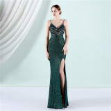 Flower Beaded Party Dress Sexy Slim Fit Fishtail Evening Gown for Bride