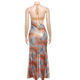 Bright Color Halter Neck Hollow Slim Dress Spring Summer Strap Gown