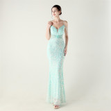 Beaded Sequin Fishtail Evening Dress Wedding Formal Party Gown