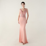 Beaded Lace Fishtail Evening Dress Wedding Formal Party Gown