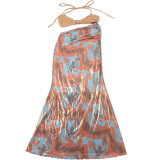 Bright Color Halter Neck Hollow Slim Dress Spring Summer Strap Gown