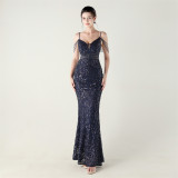 Beaded Sequin Fishtail Evening Dress Wedding Formal Party Gown