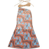 Bright Color Halter Neck Hollow Slim Dress Spring Summer Strap Gown