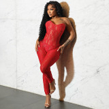 Lace Cross Lace Up Strapless Vest Slim Tight pants Sexy Summer Outfit