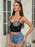 Rhinestone Strap Low Back Slim Vest Women’s Sexy Top