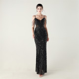 Beaded Sequin Fishtail Evening Dress Wedding Formal Party Gown