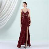 Flower Beaded Party Dress Sexy Slim Fit Fishtail Evening Gown for Bride