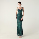 Beaded Sequin Fishtail Evening Dress Wedding Formal Party Gown