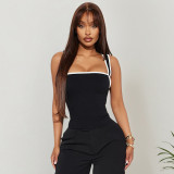 Solid Color Strap Contrast Slim Vest Sexy Summer Women’s Top