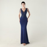Beaded Lace Fishtail Evening Dress Wedding Formal Party Gown