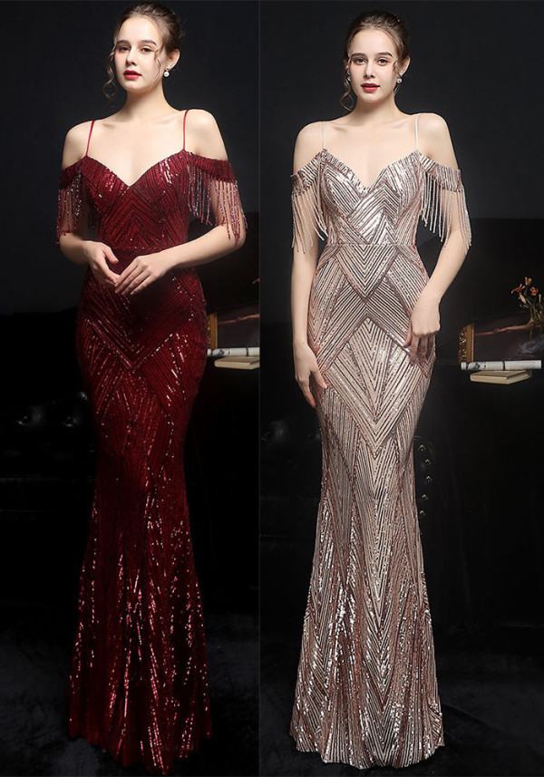 Sequin Fishtail Long Formal Dress Evening Gown