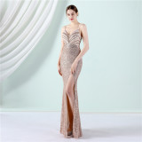 Flower Beaded Party Dress Sexy Slim Fit Fishtail Evening Gown for Bride