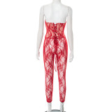 Lace Cross Lace Up Strapless Vest Slim Tight pants Sexy Summer Outfit
